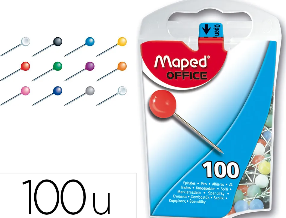 Épingle maped de signalisation forme ronde diamètre 5mm 5 coloris assortis boîte 100 unités