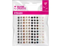 Planche assortiment de strass adhesif graine creative 100 strass coloris noir et perle assortis