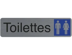 Plaque adhesive exacompta toilettes dame / homme imitation aluminium 16,5x4,4cm