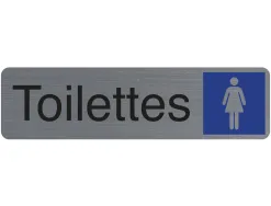 Plaque adhesive exacompta toilettes dame imitation aluminium 16,5x4,4cm