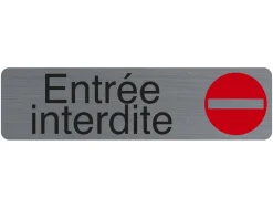 Plaque adhesive exacompta entree interdite imitation aluminium 16,5x4,4cm