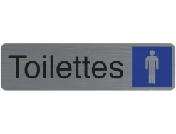 Plaque adhesive exacompta toilettes homme imitation aluminium 16,5x4,4cm