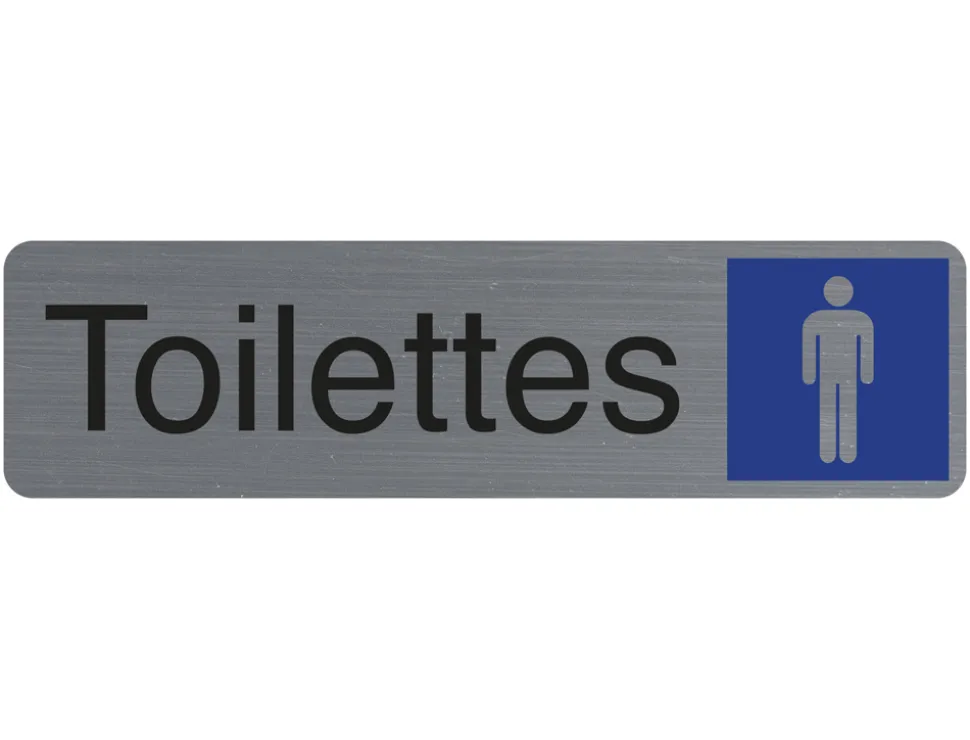 Plaque adhesive exacompta toilettes homme imitation aluminium 16,5x4,4cm