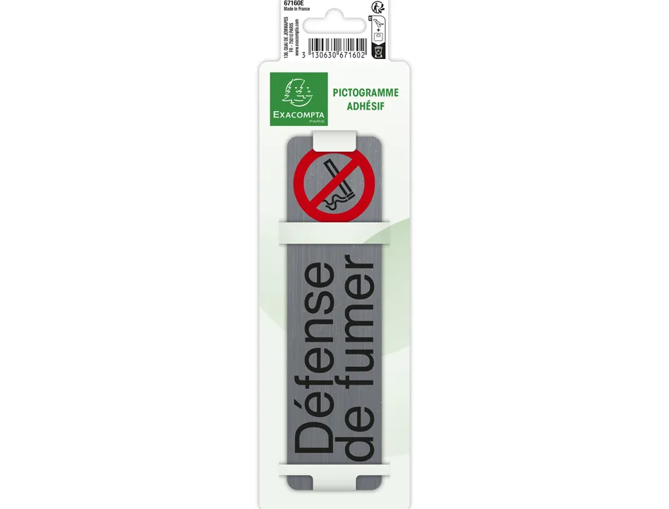 Plaque adhesive exacompta defense de fumer imitation aluminium 16,5x4,4cm