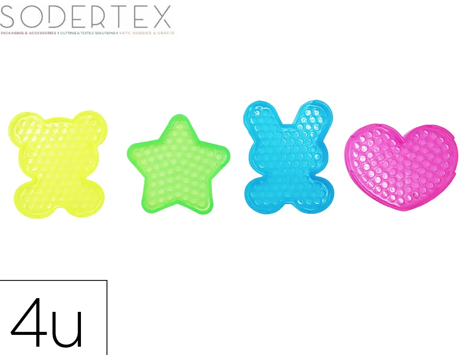 Plaque aqua perles sodertex fantaisie coeur 6,5cm etoile 6cm lapin 6,5cm ours 6cm coloris assortis pack 4 unites