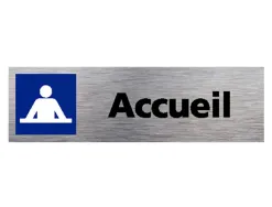 Plaque de porte accueil signaletique biz avec pictogramme en aluminium brosse 3mm double face