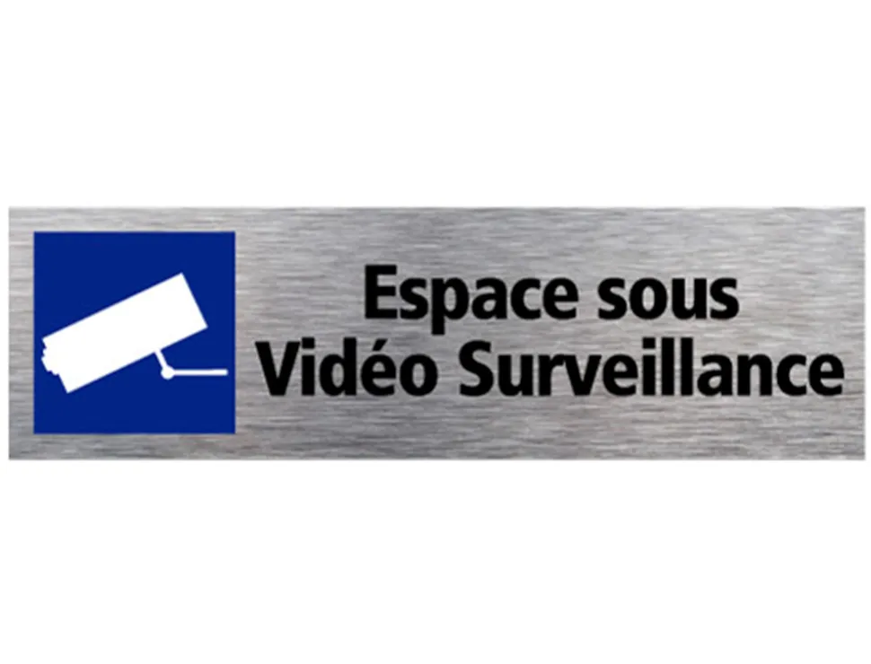 Plaque de porte espace sous videosurveillance signaletique biz pictogramme aluminium double face