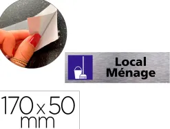 Plaque de porte local menage signaletique biz pictogramme en aluminium brosse double face autocollant dos 170x50mm