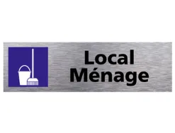 Plaque de porte local menage signaletique biz pictogramme en aluminium brosse double face autocollant dos 170x50mm