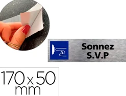 Plaque de porte sonnez svp signaletique biz pictogramme en aluminium brosse 3mm double face autocollant dos
