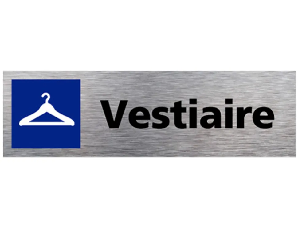 Plaque de porte vestiaire signaletique biz avec pictogramme en aluminium brosse 3mm double face