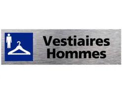 Plaque de porte vestiaire hommes signaletique biz pictogramme aluminium brosse double face autocollant dos