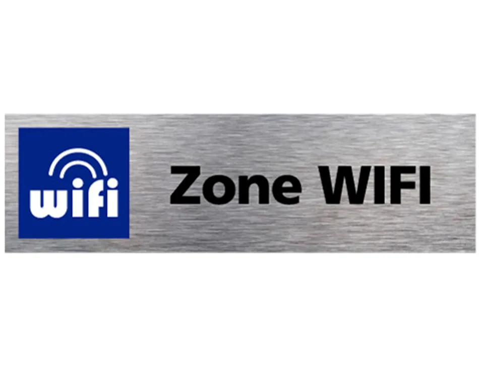 Plaque de porte zone wifi signaletique biz avec pictogramme en aluminium brosse 3mm double face