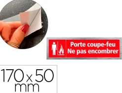 Plaque porte-coupe feu ne pas encombrer signaletique biz pictogramme aluminium brosse autocollant dos 170x50mm