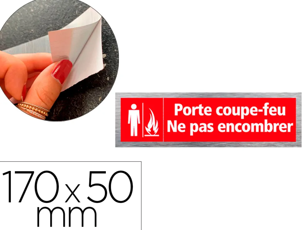 Plaque porte-coupe feu ne pas encombrer signaletique biz pictogramme aluminium brosse autocollant dos 170x50mm