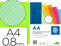 Plat couverture liderpapel pp ondulé translucide 0.8mm a4 dossier reliure vert paquet 50 unités