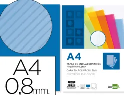 Plat couverture liderpapel pp ondulé translucide 0.8mm a4 dossier reliure bleu paquet 50 unités