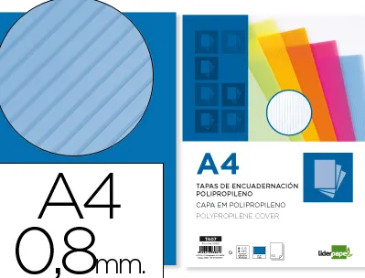 Plat couverture liderpapel pp ondulé translucide 0.8mm a4 dossier reliure bleu paquet 50 unités