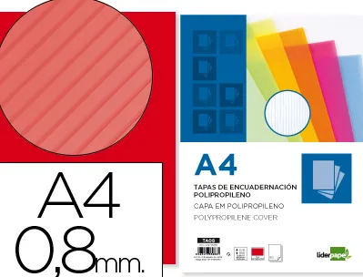 Plat couverture liderpapel pp ondulé translucide 0.8mm a4 dossier reliure rouge paquet 50 unités