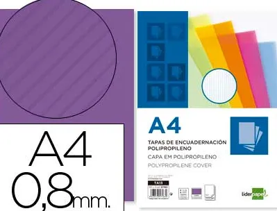 Plat couverture liderpapel pp ondulé translucide 0.8mm a4 dossier reliure violet paquet 50 unités