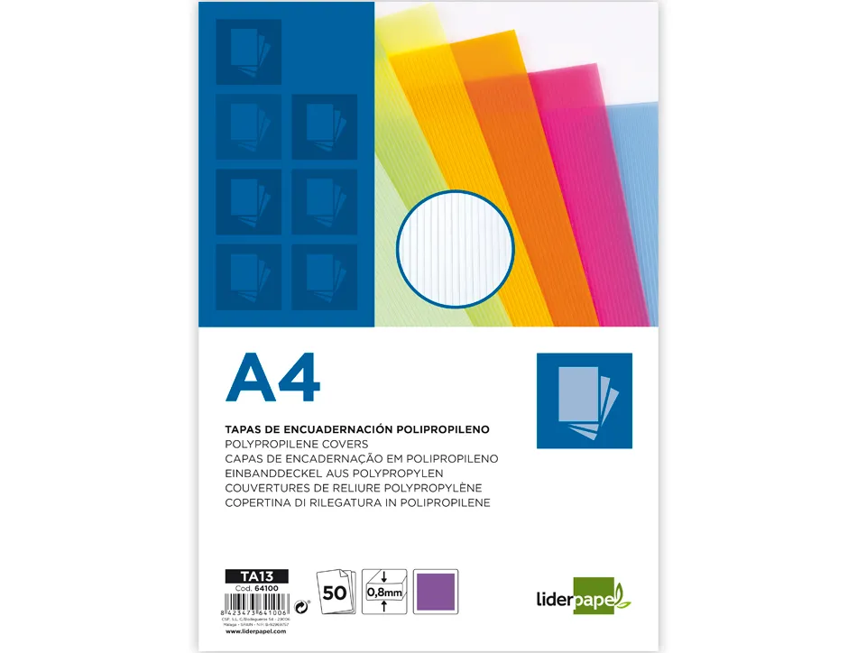Plat couverture liderpapel pp ondulé translucide 0.8mm a4 dossier reliure violet paquet 50 unités