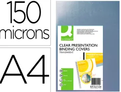 Plat couverture q-connect pvc incolore 150 microns a4 relieurs spirales peignes anneaux paquet 100 unités