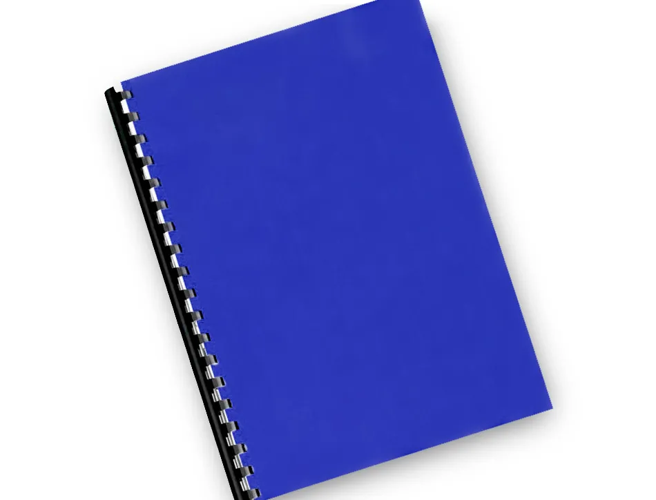 Plat couverture q-connect pvc 180 microns a4 relieurs spirales peignes anneaux coloris bleu boîte 100 unités