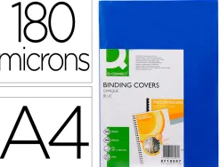 Plat couverture q-connect pvc 180 microns a4 relieurs spirales peignes anneaux coloris bleu boîte 100 unités