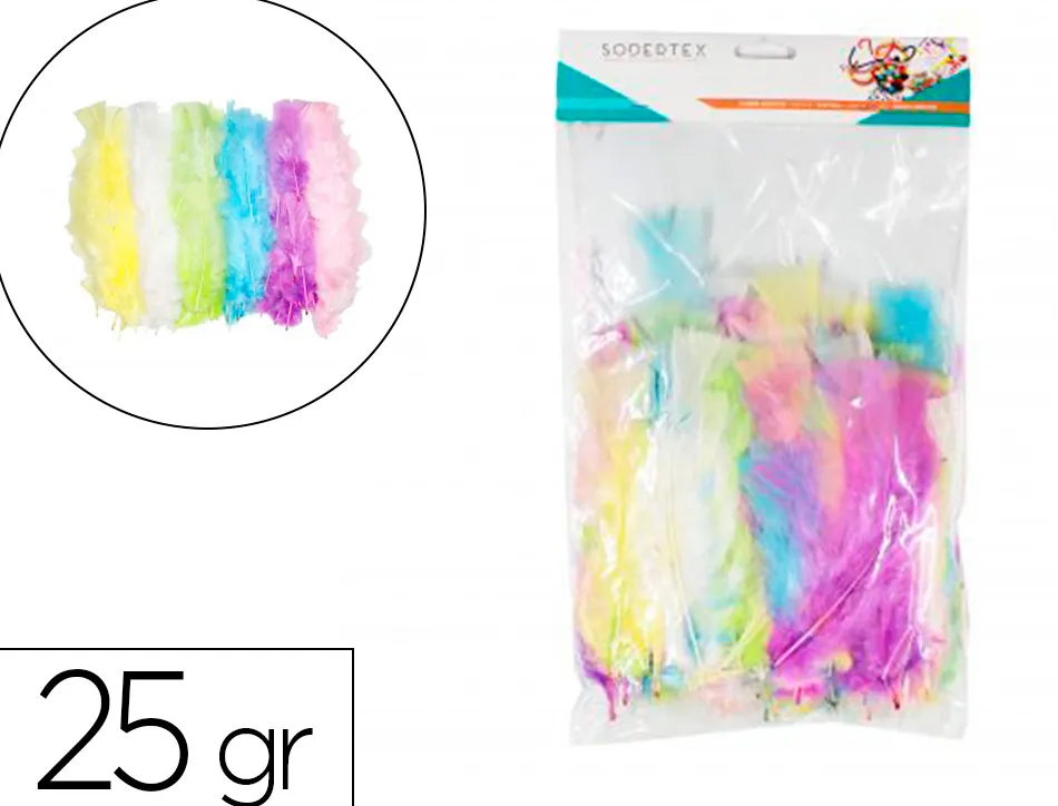 Plumes de dinde sodertex multicouleurs theme pastel 25g 12 a 18cm 6 coloris assortis