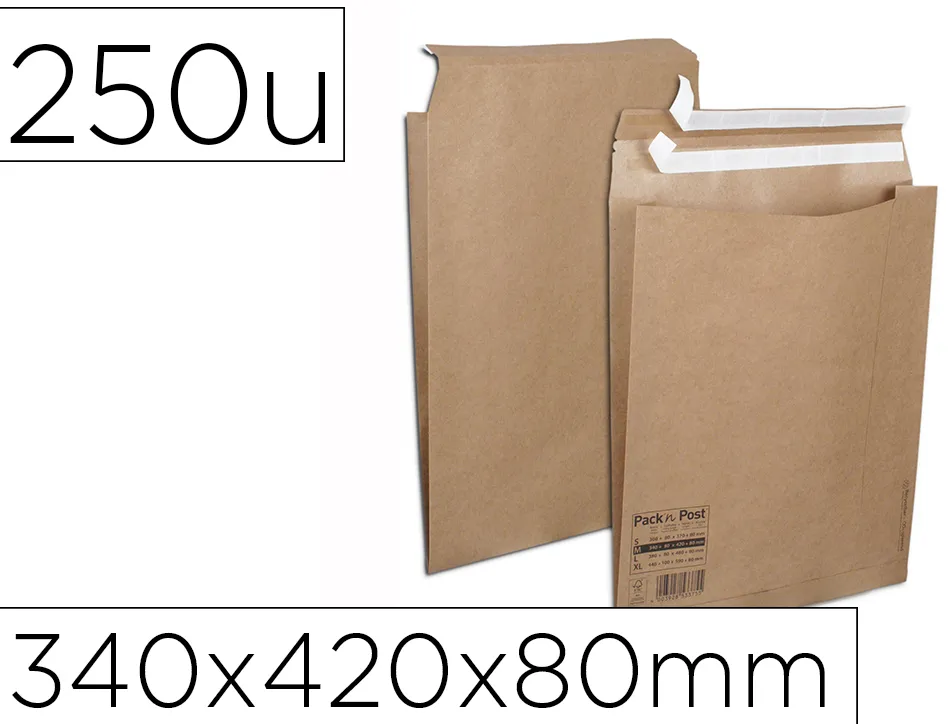 Pochette aller retour taille m auto-adh sive 340x420x80 mm boite de 250 unites