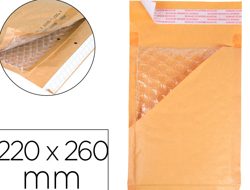 Pochette bulles d'air q-connect 220x260mm 82g kraft matelasse rabat droit auto-adhesive sans fenetre