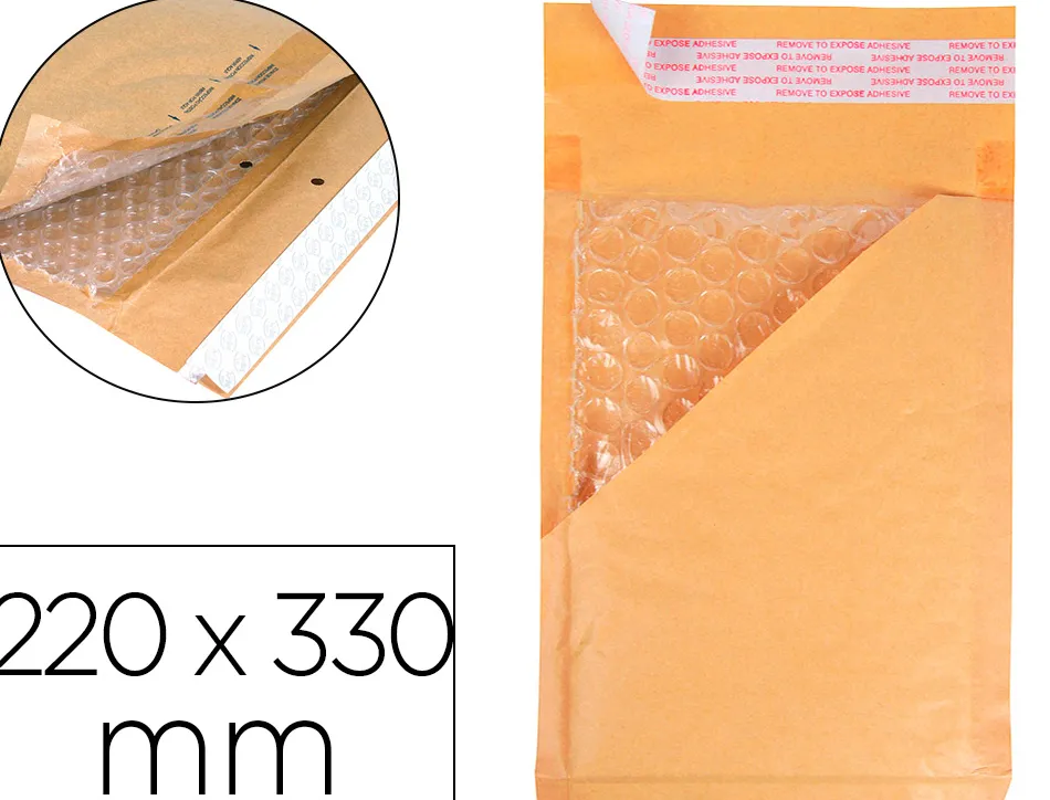 Pochette bulles d'air q-connect 220x330mm 82g kraft matelasse rabat droit auto-adhesive sans fenetre