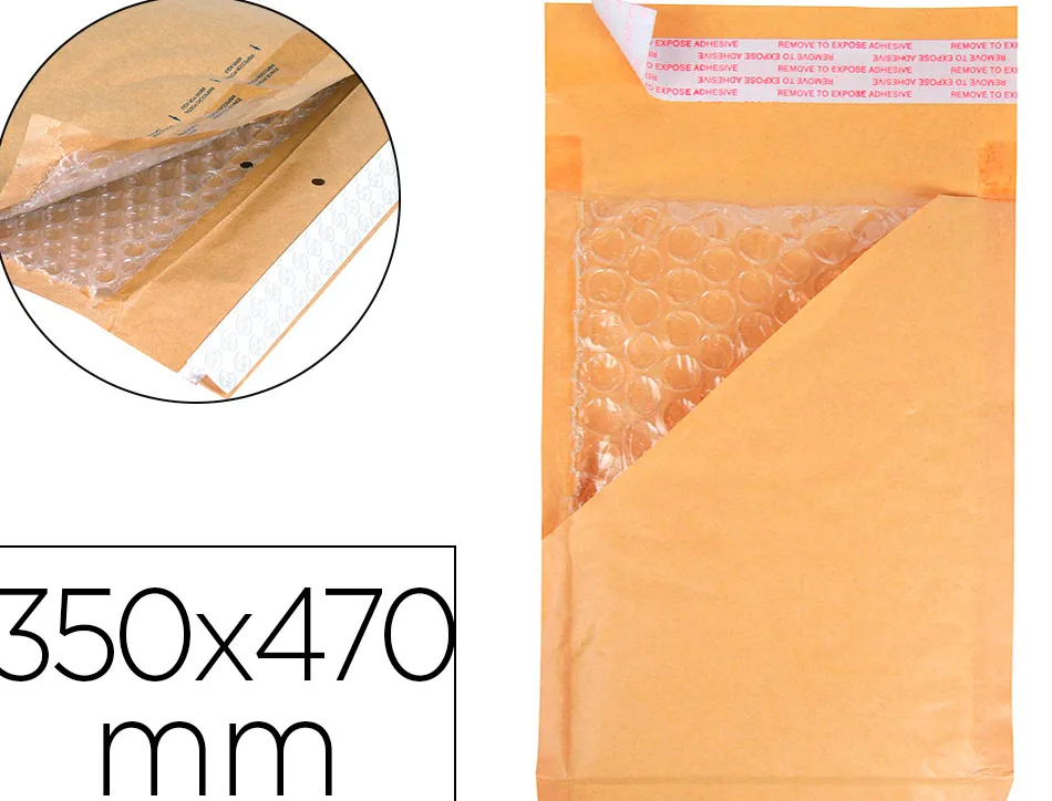 Pochette bulles d'air q-connect 350x470mm 82g kraft matelasse rabat droit auto-adhesive sans fenetre