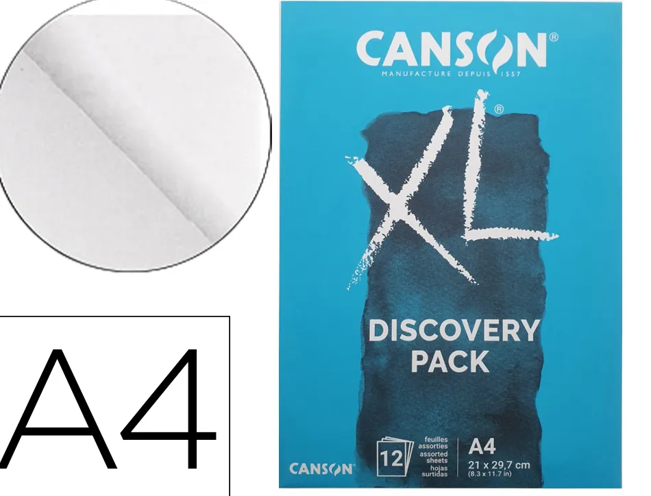 Pochette canson decouverte xl a4 papiers assortis technique humide 12 feuilles
