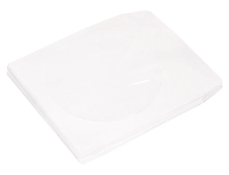Pochette cd/dvd q-connect papier fenêtre rabat auto-adhésif coloris blanc paquet 50 unités