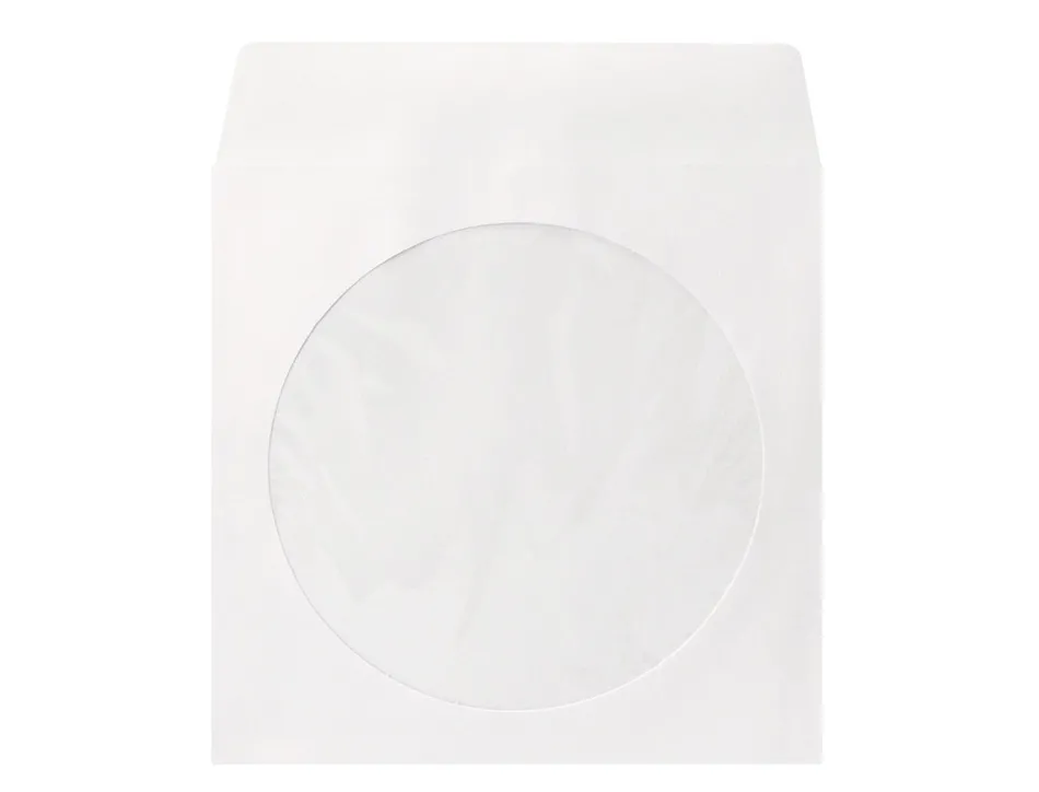 Pochette cd/dvd q-connect papier fenêtre rabat auto-adhésif coloris blanc paquet 50 unités