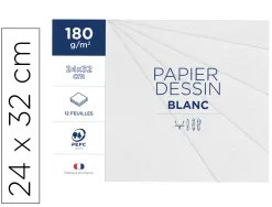 Pochette clairefontaine 1er prix dessin blanc 24x32cm 180g 12 feuilles