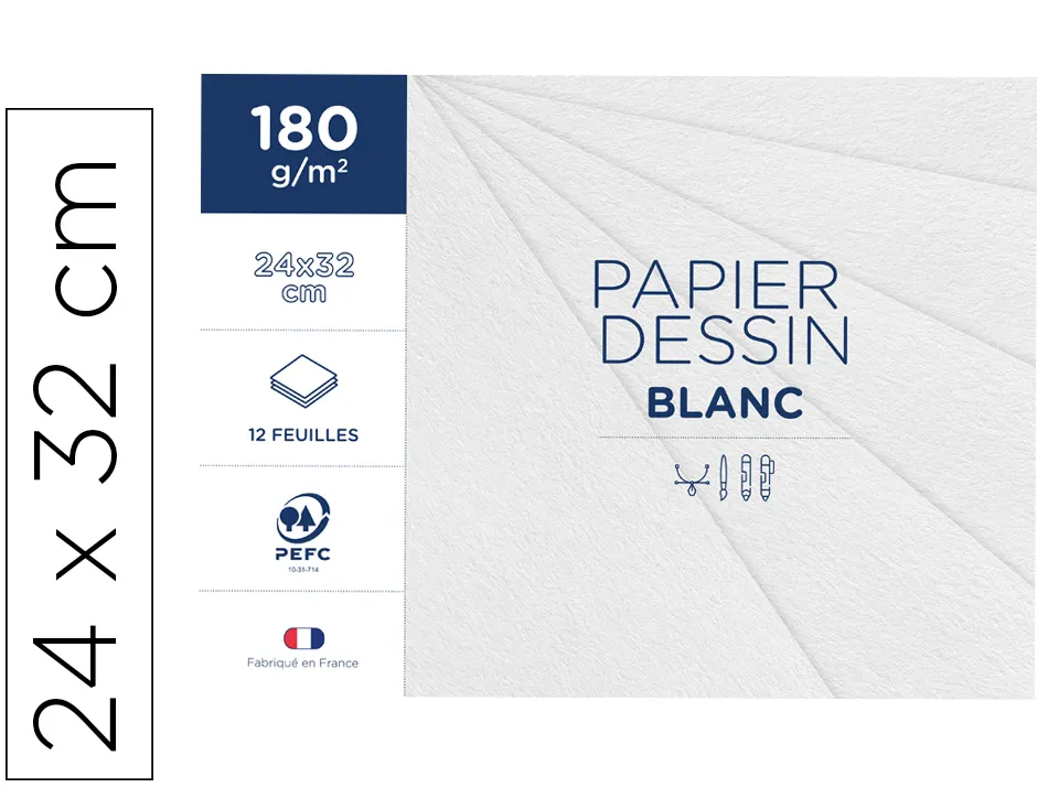 Pochette clairefontaine 1er prix dessin blanc 24x32cm 180g 12 feuilles