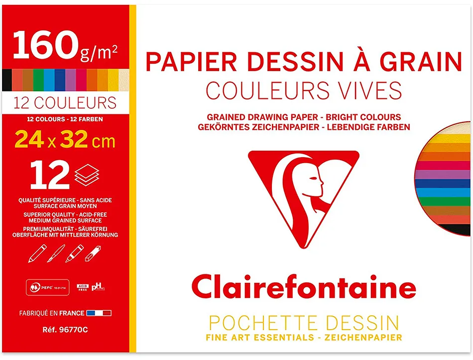 Pochette clairefontaine etival color 24x32 12f 160g ass vif