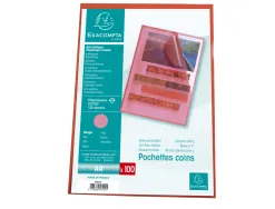 Pochette coin exacompta a4 pp graine 12/100eme 120 microns coloris rouge paquet 100 unites