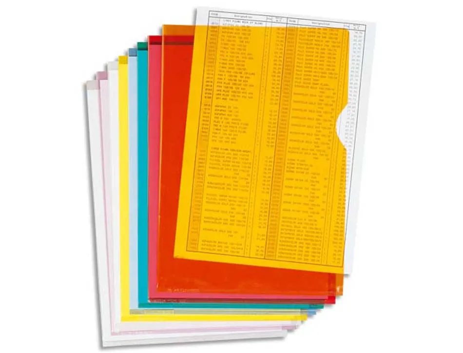 Pochette coin exacompta a4 pvc lisse 13/100eme coloris assortis paquet 100 unites