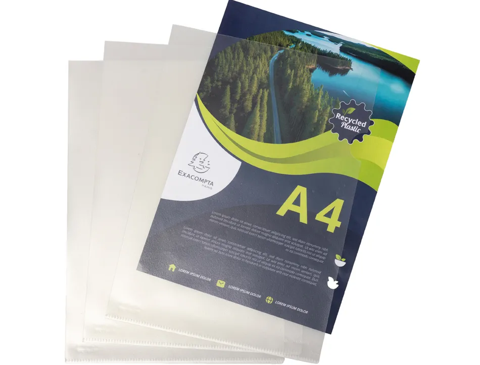 Pochette coin exacompta a4 pp recycle graine 12/100eme paquet 100 unites