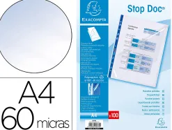 Pochette coin exacompta stop doc perforée polypropylène lisse 6/100e a4 cristal incolore étui carton 100 unités