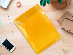 Pochette coin q-connect polypropylène grainé économique 12/100e coloris jaune transparent boîte 100 unités