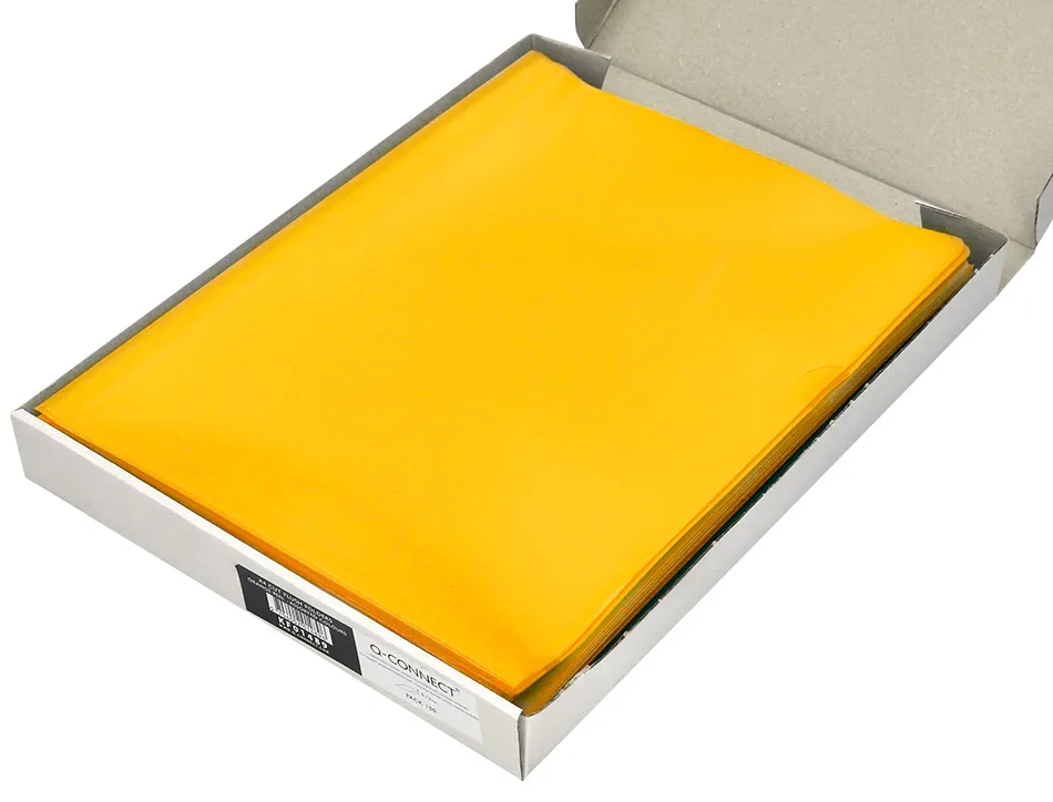 Pochette coin q-connect polypropylène grainé économique 12/100e coloris jaune transparent boîte 100 unités