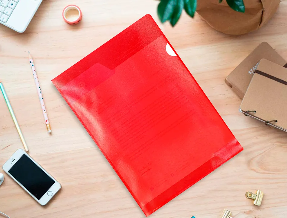 Pochette coin q-connect polypropylène grainé économique 12/100e coloris rouge transparent boîte 100 unités