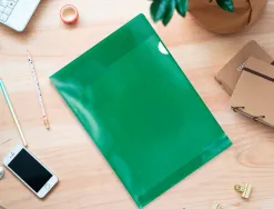 Pochette coin q-connect polypropylène grainé économique 12/100e coloris vert transparent boîte 100 unités