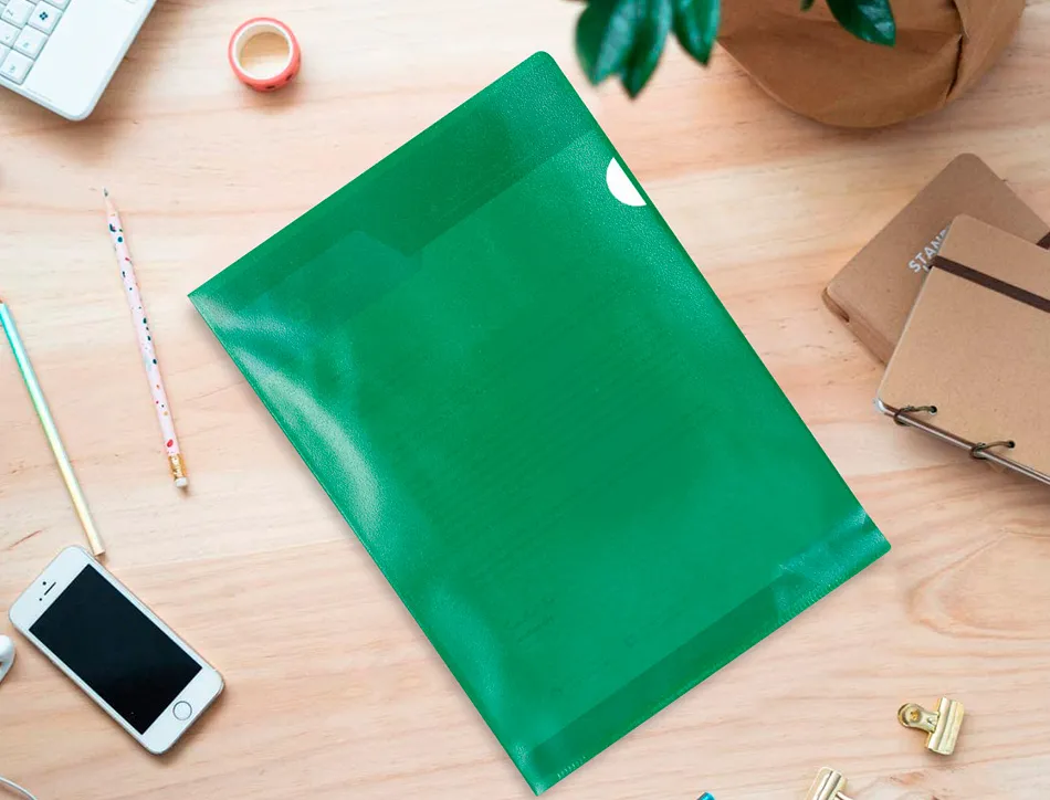 Pochette coin q-connect polypropylène grainé économique 12/100e coloris vert transparent boîte 100 unités