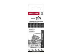 Pochette de 5 feutres techniques uni ball pin pointe calibree encre noir trace net et precis asp008