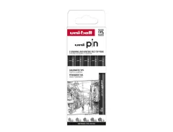 Pochette de 5 feutres techniques uni ball pin pointe calibree encre noir trace net et precis asp009
